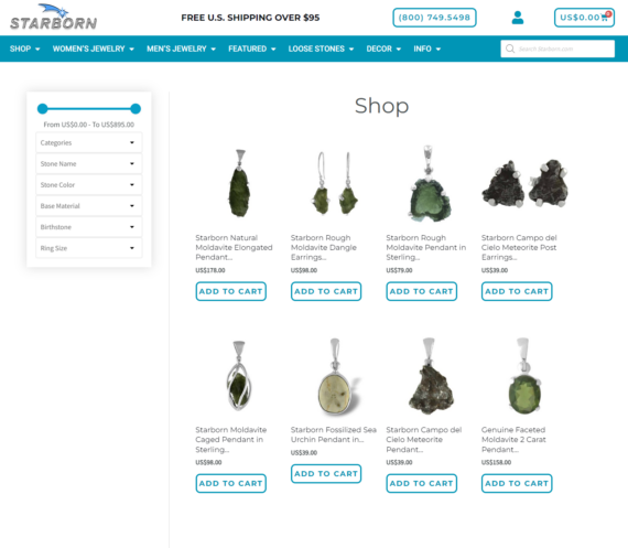 Shop page with product filters