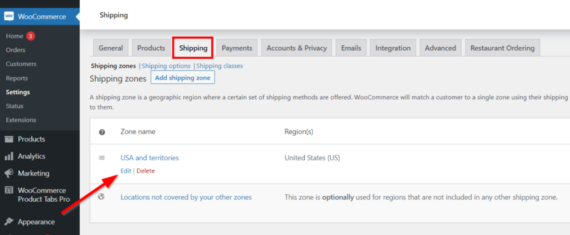 woocommerce edit shipping zone