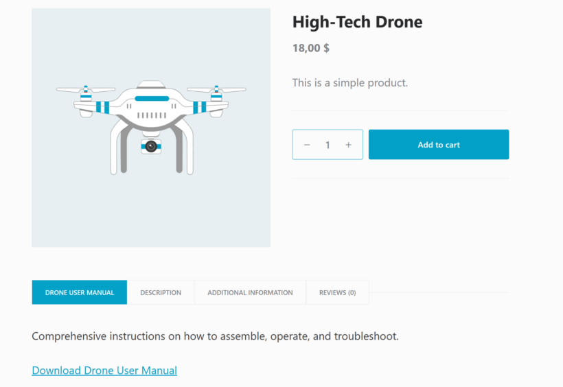 Add downlodable PDF to WooCommerce product page in a custom tab