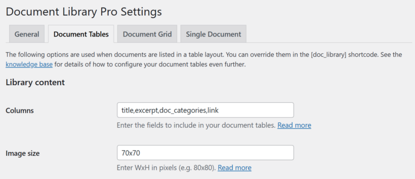 Document Library layout options