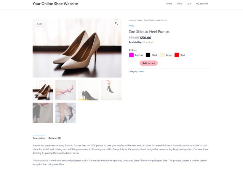 How to sell shoes online - color swatch field