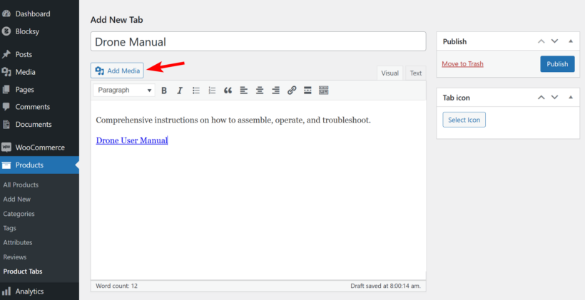 Add PDF to custom tab