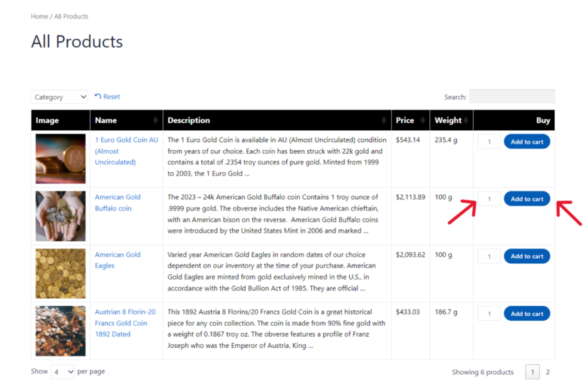 how to sell coins online - Quantity pickers and quick add-to-cart buttons