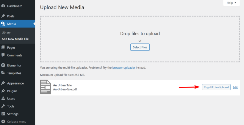 Copy the Uploaded file URL
