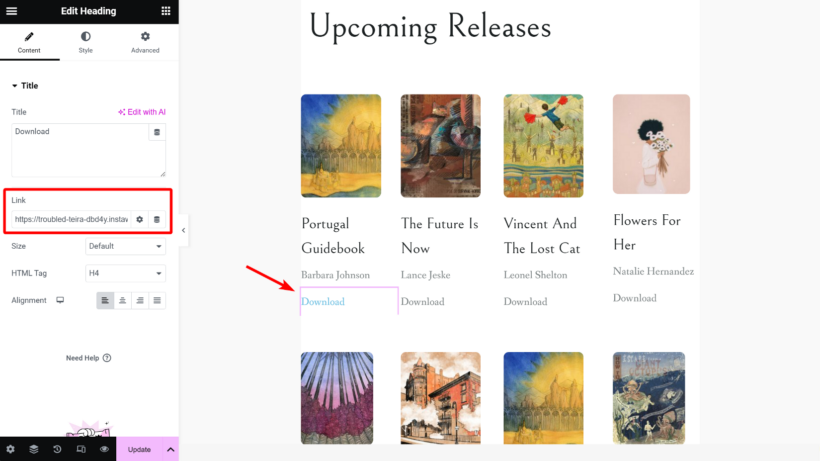 Hyperlink the text to embed the PDF in Elementor