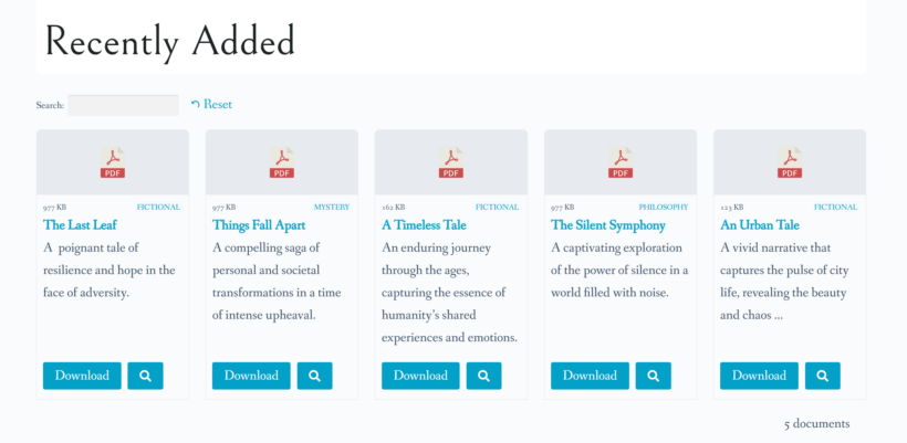 PDF library built using Document Library Pro in Elementor