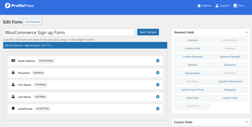 ProfilePress form editor