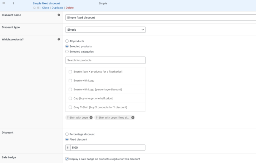 WooCommerce Discount Manager simple discount