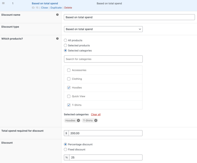 WooCommerce discount plugin Total spend discount