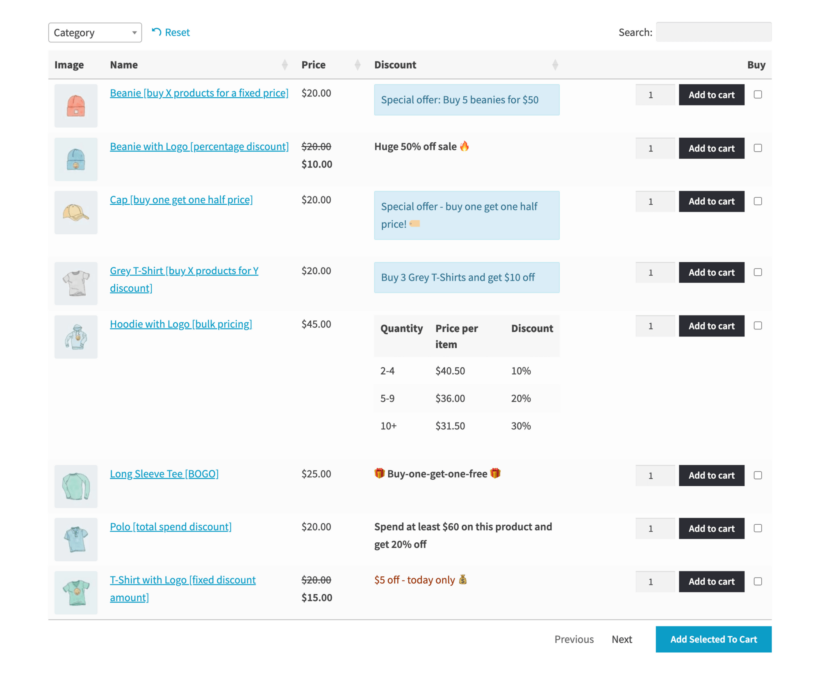 WooCommerce discount plugin WooCommerce Product Table