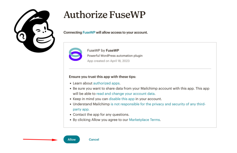 Authorize Mailchimp and FuseWP
