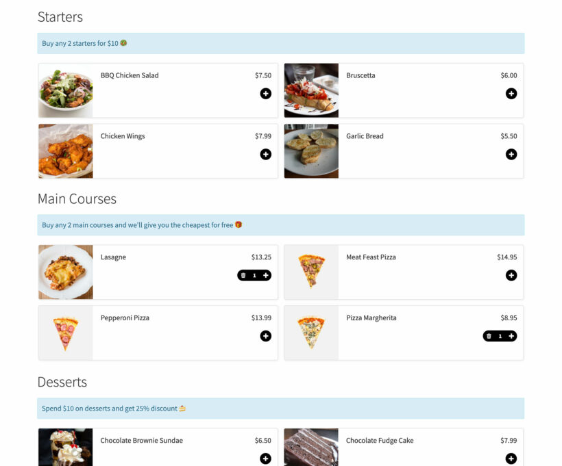 WooCommerce Restaurant Meal Deals Discounts Screenshot