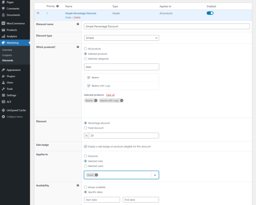 WooCommerce first order discount - WooCommerce Discount Manager 2