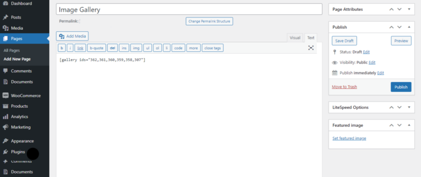 WordPress Image Gallery default Shortcode