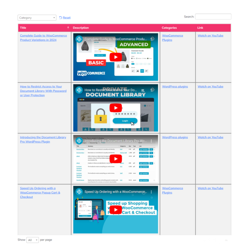 YouTube WordPress plugin - Document Library Pro 18