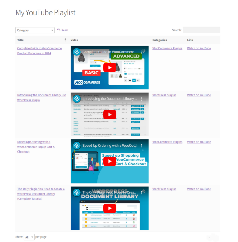 YouTube WordPress plugin - Document Library Pro 21