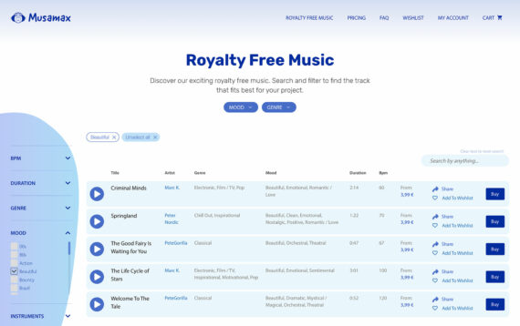Music store with filtering