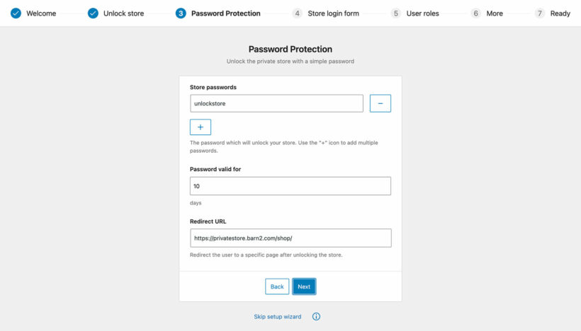 WooCommerce Private Store setup wizard password protection
