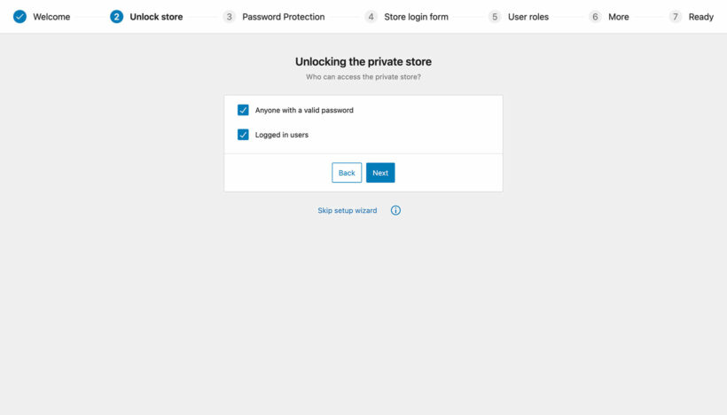 WooCommerce Private Store setup wizard restriction types
