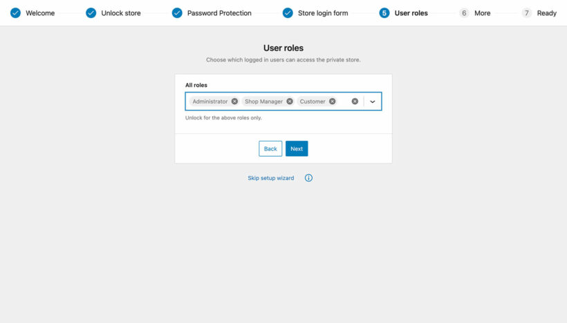 WooCommerce Private Store setup wizard user roles