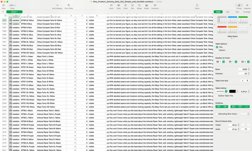 Import WooCommerce product sample data set