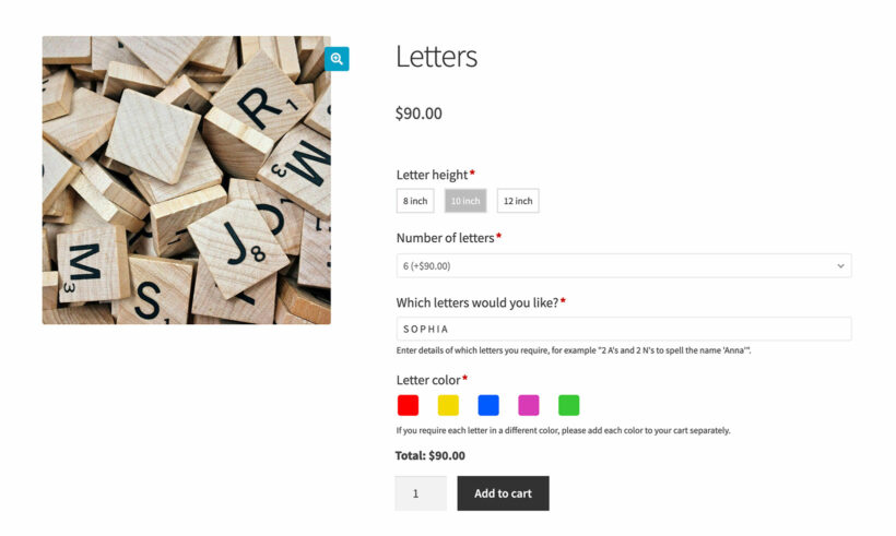 Sell individual craft letters in WooCommerce