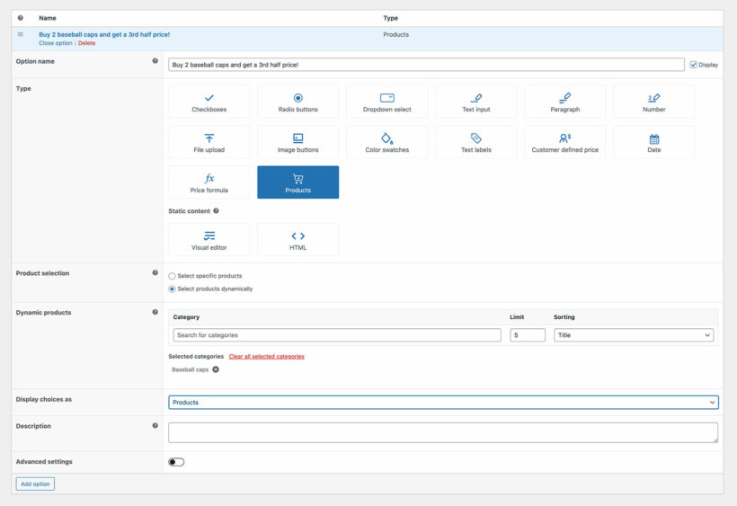 WooCommerce Product Options combo offer