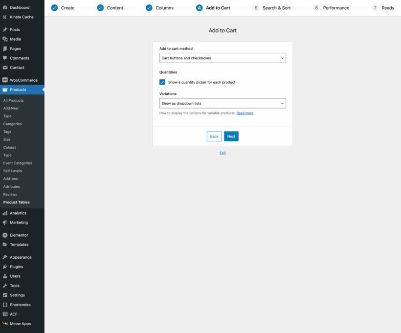 WooCommerce product variations table plugin