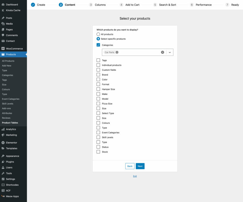 List specific WooCommerce products in a table