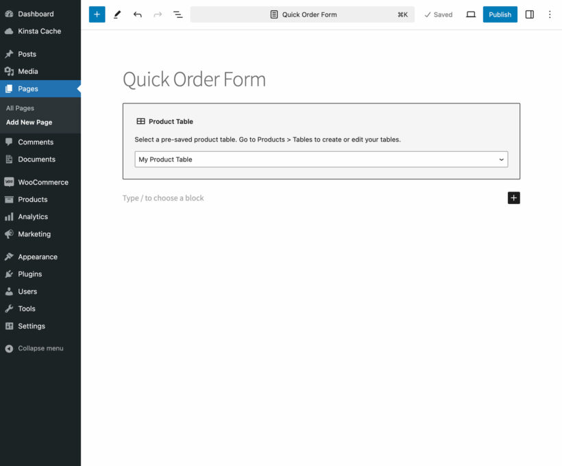 WooCommerce Product Table Gutenberg block