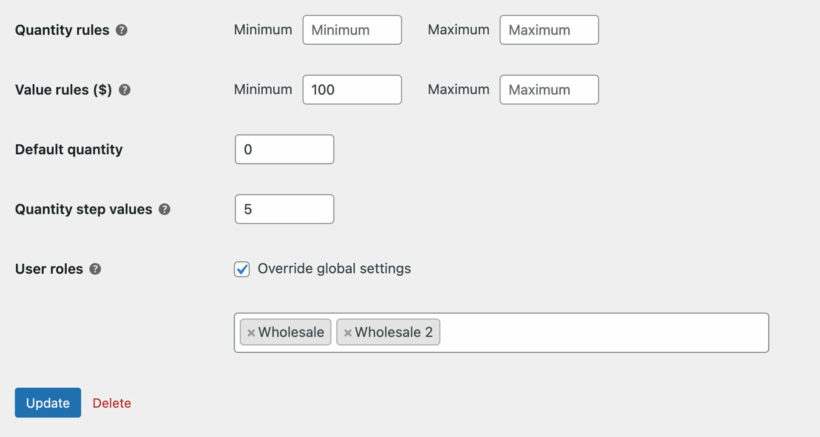 WooCommerce category quantity rules