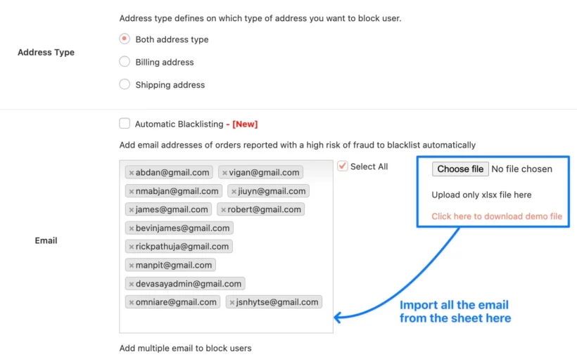 Import emails to WooCommerce fraud plugin