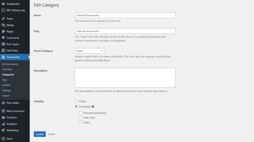 Password Protected Categories