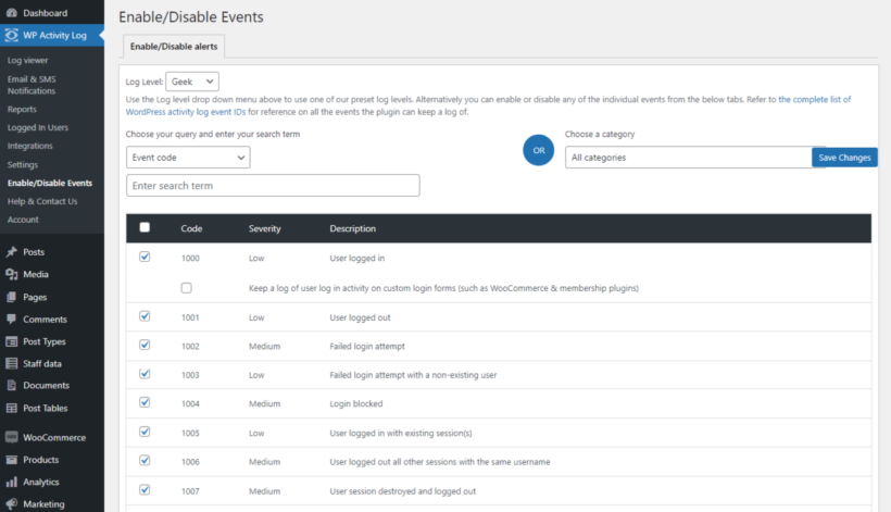 WP-Activity-Log-Enable-Disable-Events