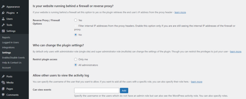 WP Activity Log review - Settings 2