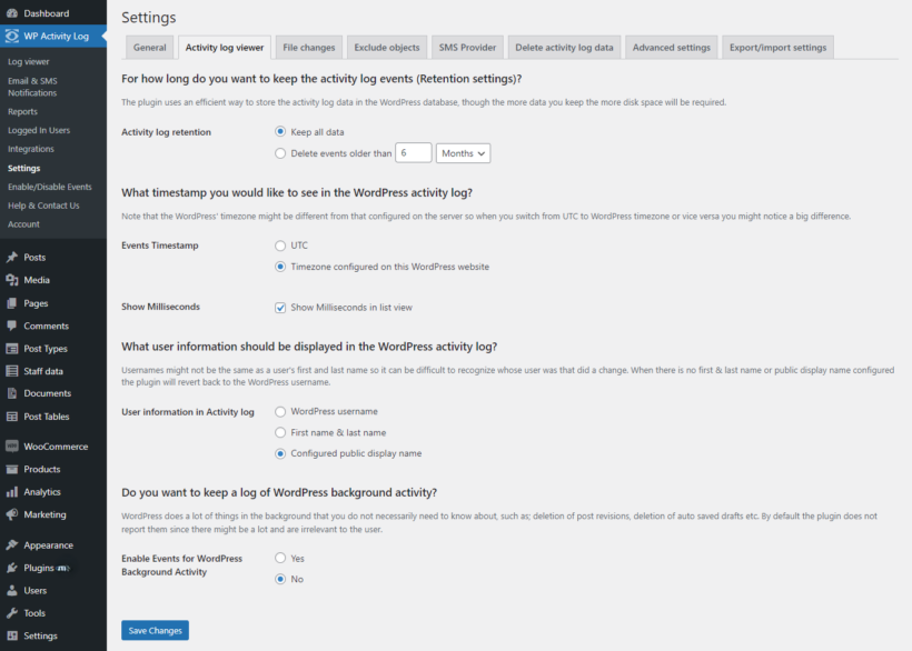 WP Activity Log review - activity log viewer
