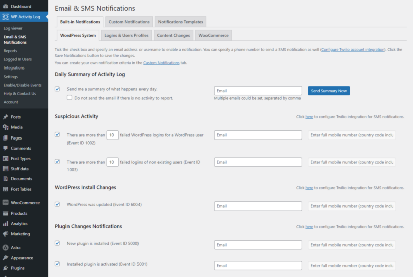 WP Activity Review-Email-SMS-Notifications