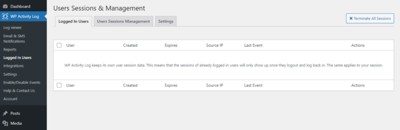 WP Activity Review-Users-Sessions-Management