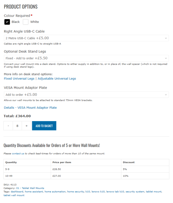 Product options and quantity discounts