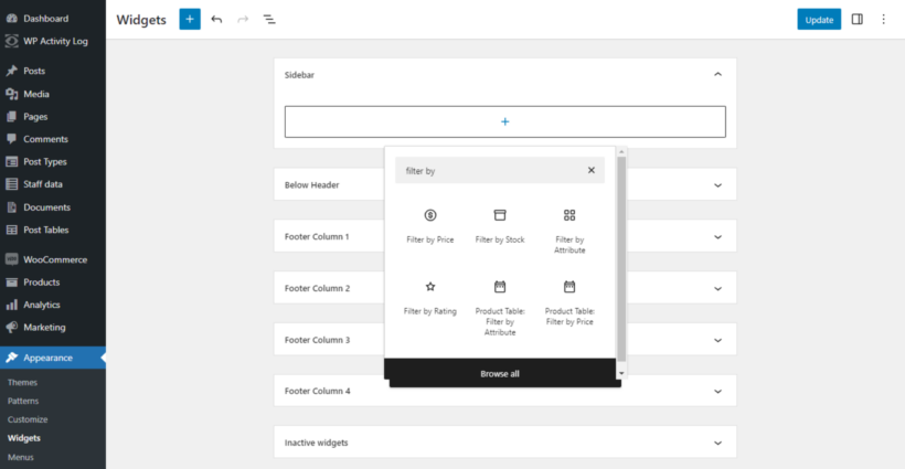 Adding WooCommerce sidebar filters in WordPress Widgets area
