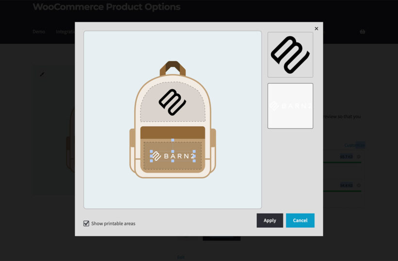 WooCommerce live preview multiple images backpack