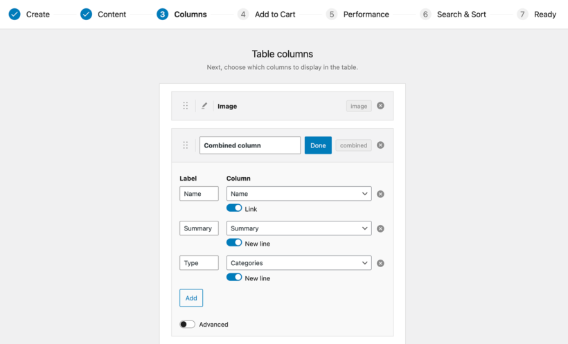 WooCommerce Product Table Combined Merge Columns