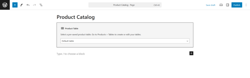 WooCommerce Product Table - admin add to a page
