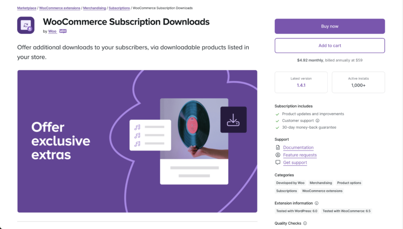 Plugin listing for WooCommerce Subscription Downloads