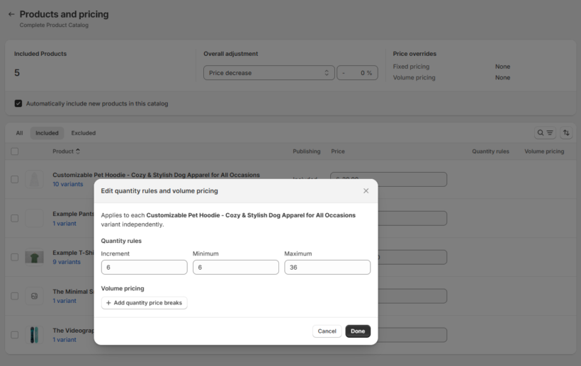 Add Shopify quantity rule