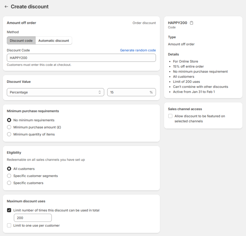 Shopify discount details