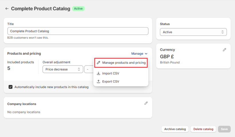 Manage products pricing