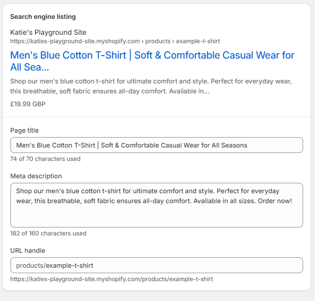 Page title and meta description