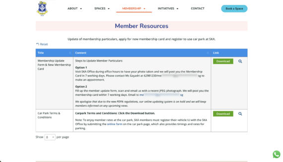 SKA Membership resources document table full page