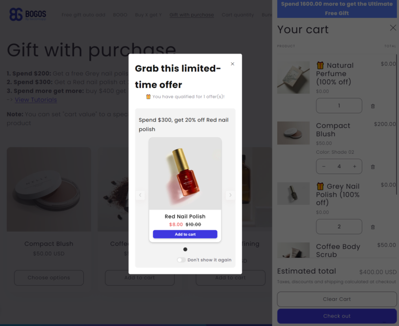 BOGOS free gift Shopify app